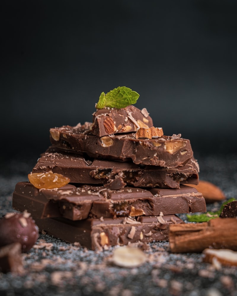 Stacked chocolate slabs with almonds — best sellers