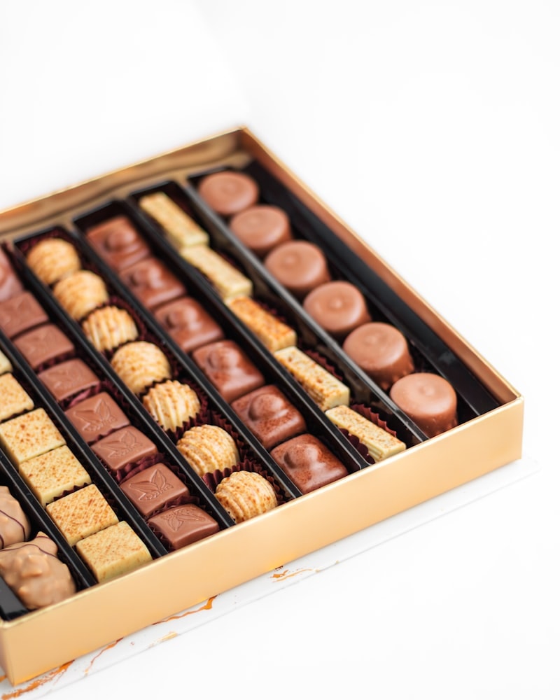 Gold gift box of assorted chocolate pralines